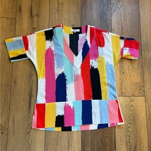 Crosby Red and Pink Short Sleeve Tee with Geometric Pattern